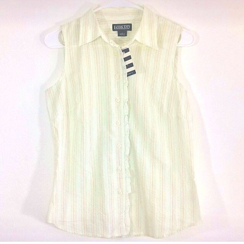 Land’s End NEW Green Stripe Sleeveless Button Down Shirt